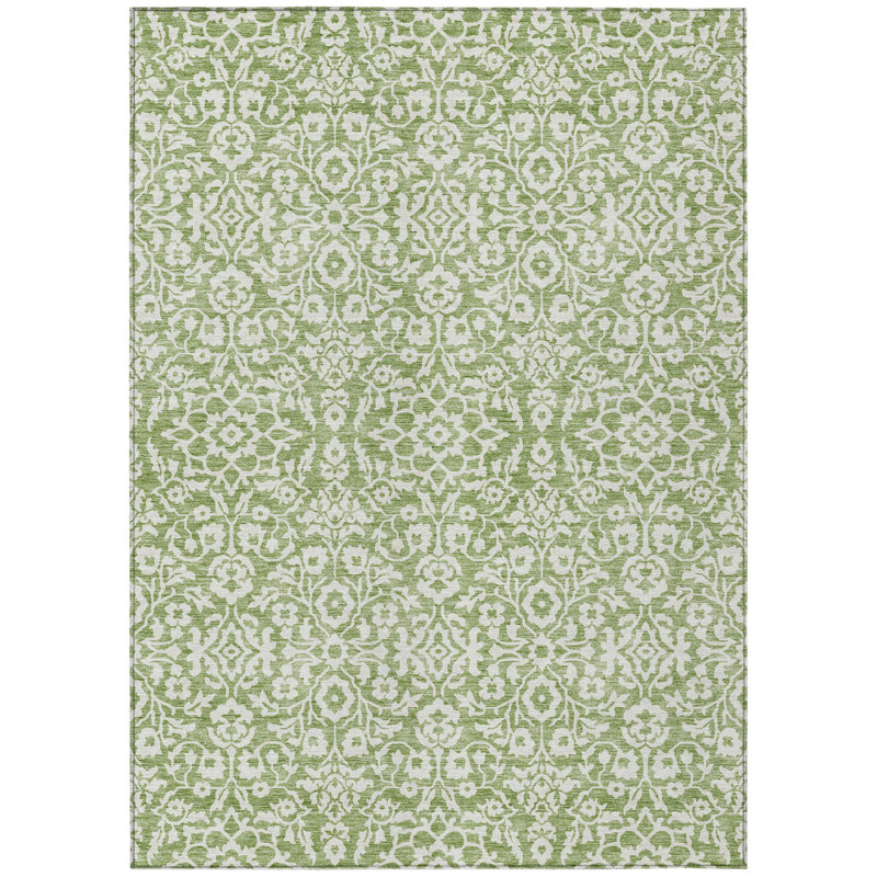 Tapis lavable intérieur et extérieur vert et ivoire HomeRoots 3 pi x 5 pi