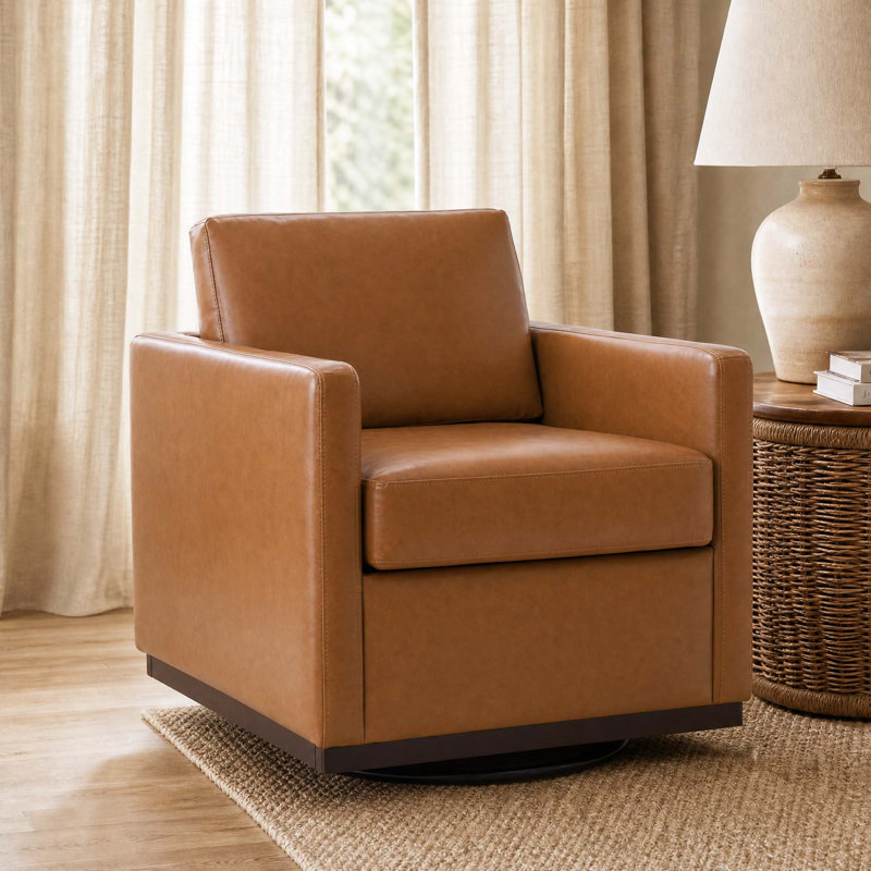 Fauteuil rembourré pivotant, Similicuir brun clair