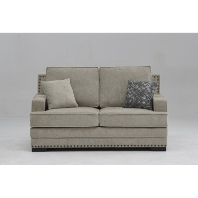 Causeuse stationnaire en tissu de chenille taupe avec 2 coussins