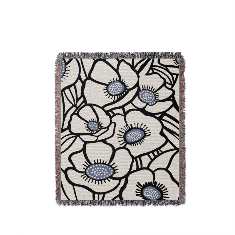 Jeté floral en coton, 50 x 60, Noir