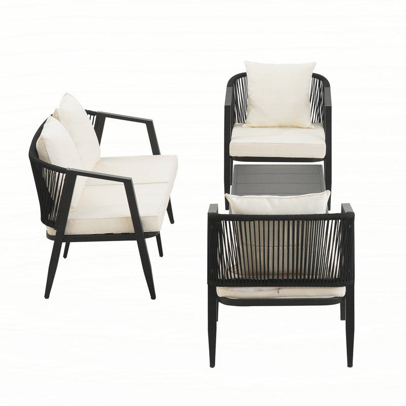 Ensemble de sièges d'extérieur durable et confortable, adapté aux patios, aux pelouses et aux bords de piscine, Beige, Noir