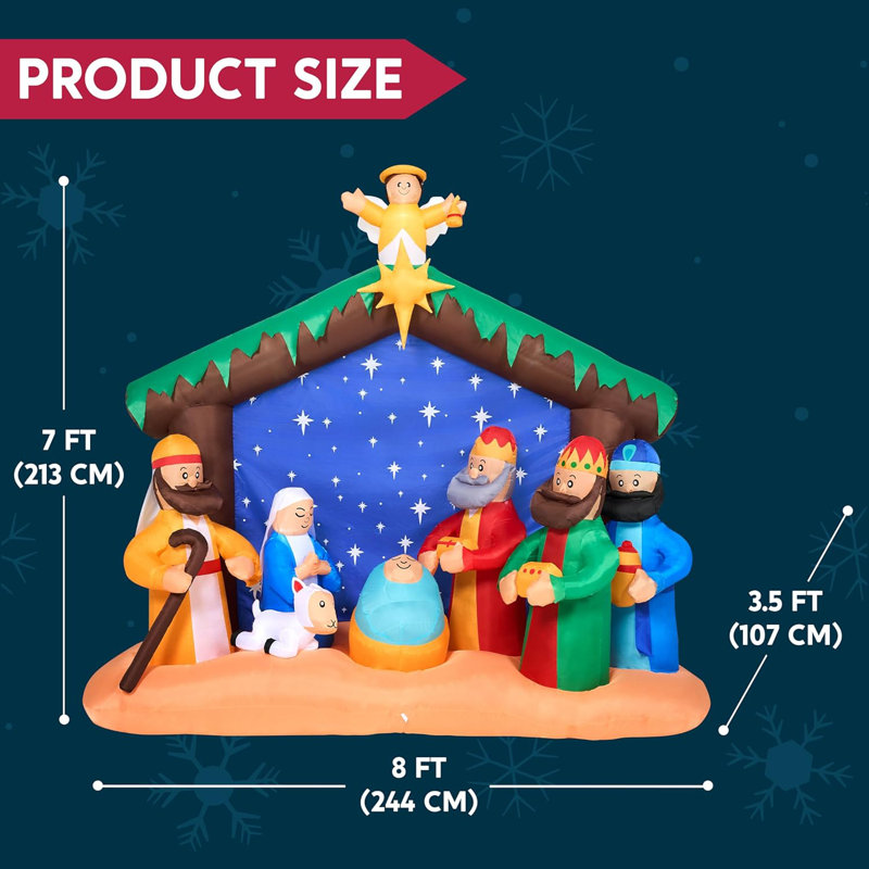 Crèche de Noël gonflable de 8 pi avec lumières DEL intégrées