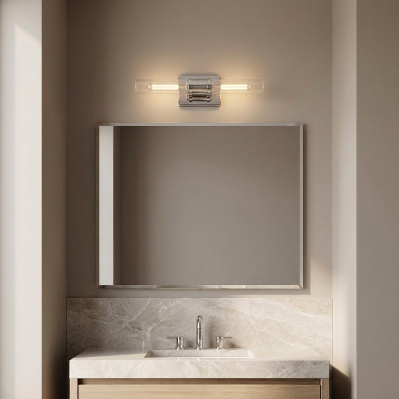 Ensemble de meuble-lavabo à deux lumières Keaton, H 20 po x l 5 po x P 3,63 po, Transparent cannelé, Chrome chrome