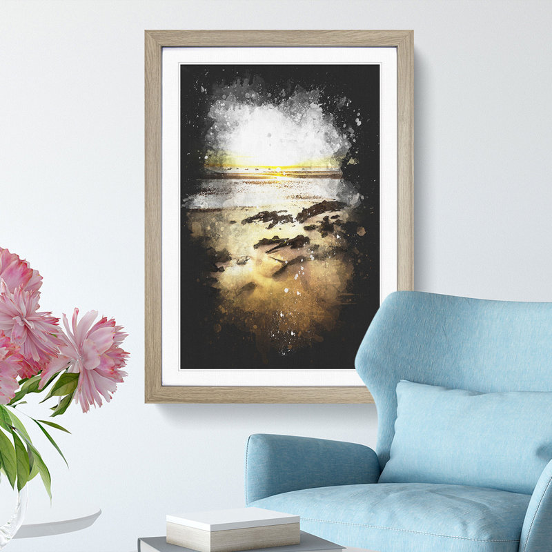 Sunrise at Tenby Beach in Wales - Framed Print, 33cm H x 24cm W x 2cm D, Oak Framed