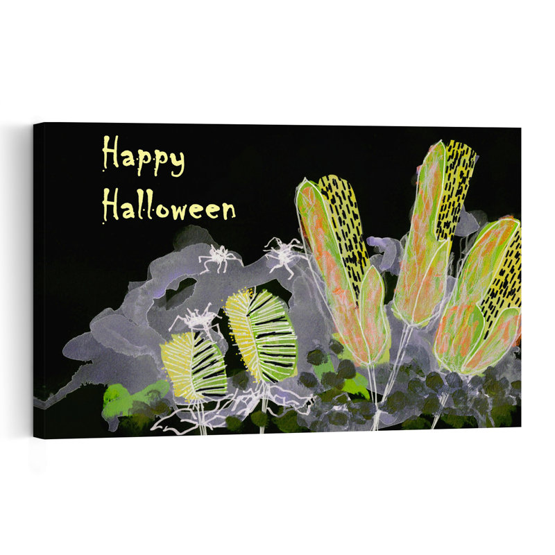 Happy Halloween Spiders Contemporary Spider Autumn Wall Art Print 1 Piece Wrapped Canvas Wall Art, 101.6cm H x 152.4cm W