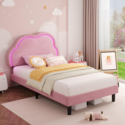 3ft  Upholstered Bed With Adjustable  Headboard Velvet