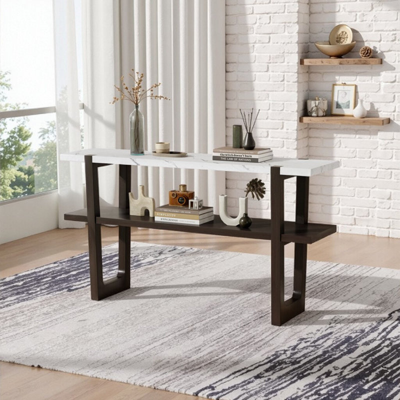 Console 54 "à effet marbre avec tablette ouverte pour vestibule, Espresso
