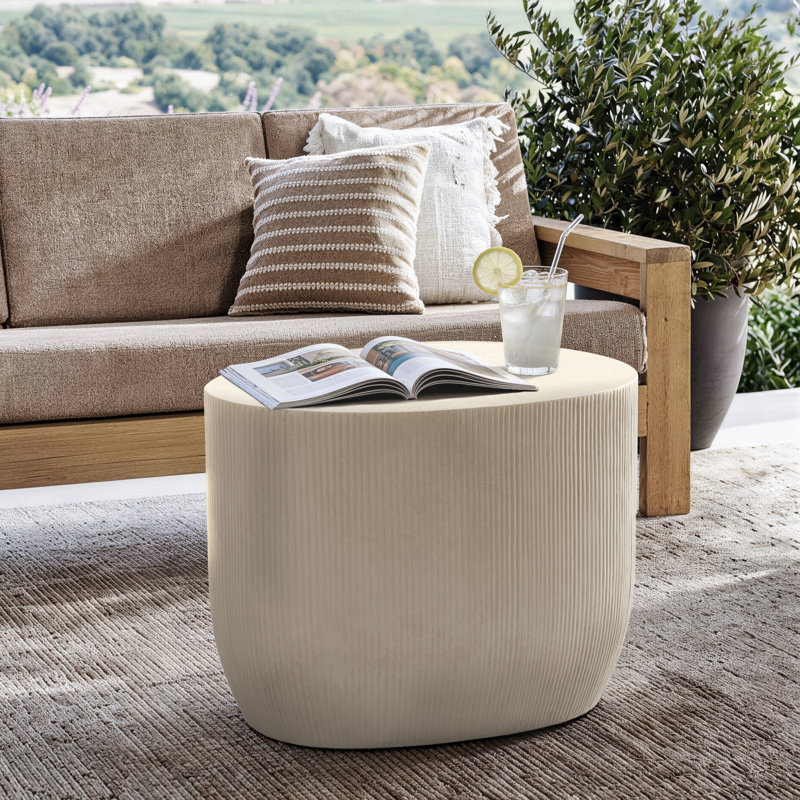 Albert Modern Fluted Coffee Table, Magnesium Oxide Pedestal Accent Table