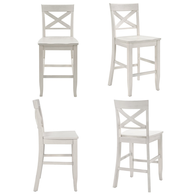 Solid Wood X-Back Counter Height Bar Stool, 4, White
