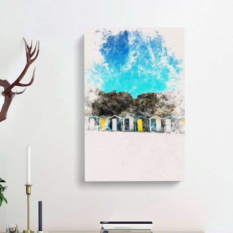 Swanpool Beach Huts In Falmouth - Wrapped Canvas Painting, 60cm H x 40cm W x 3cm D