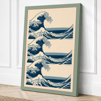 Great Wave Triptych Japandi - Wrapped Canvas