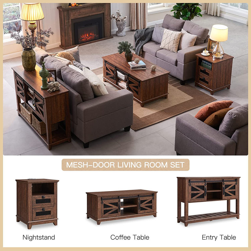 Emrys 48" Farmhouse Coffee Table With Storage, Wood Living Room Table, Sliding Barn Door, Reclaimed Barnwood