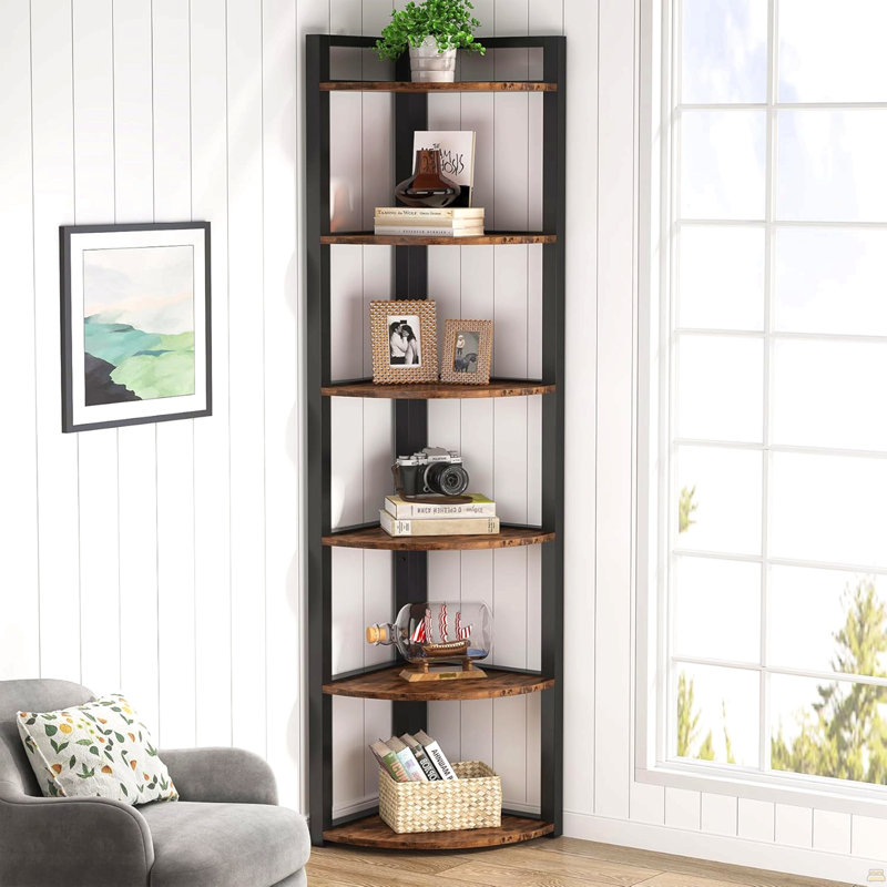 Étagère de coin 70,87 "à 6 niveaux de brun rustique pour le salon et le bureau, Brown