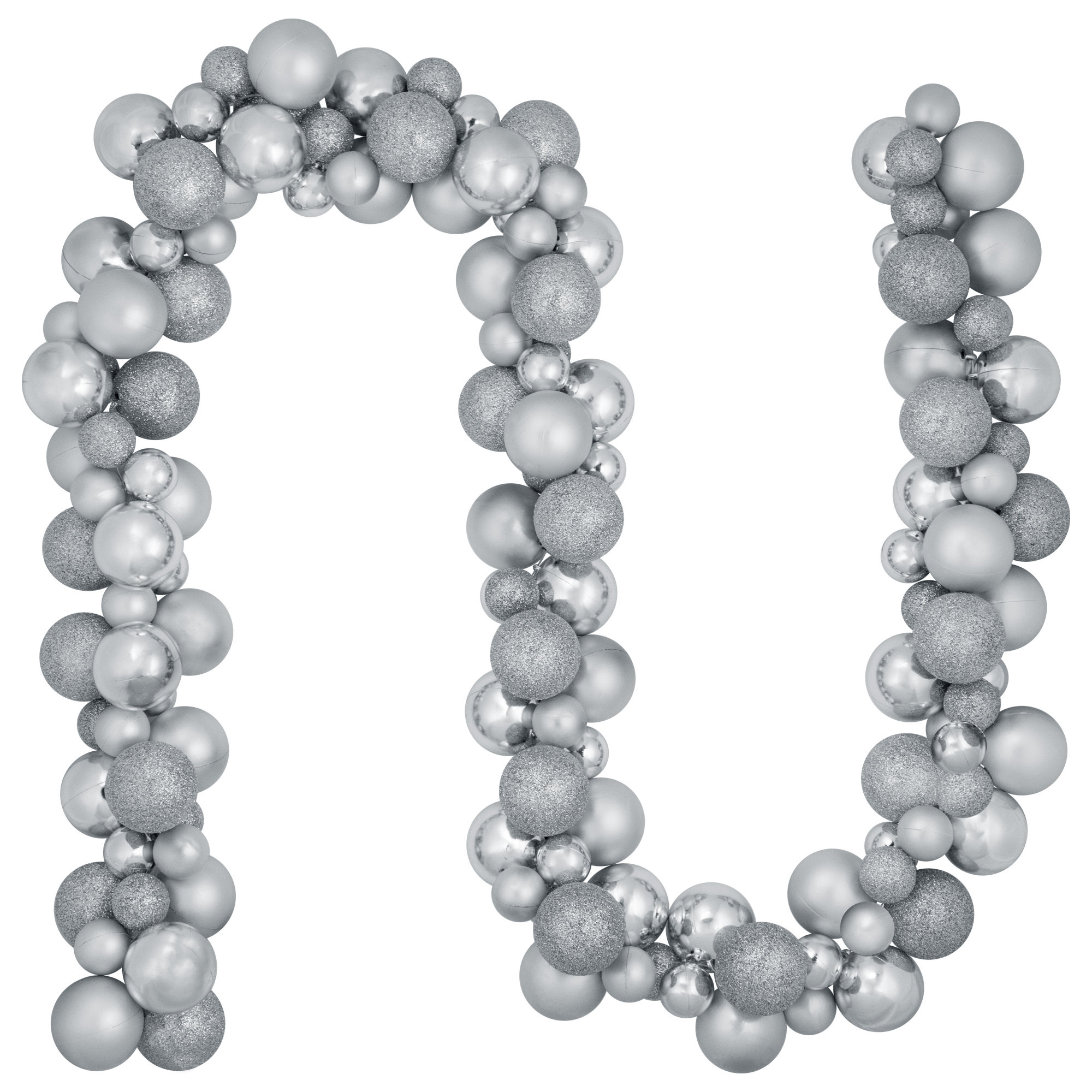 6' Shatterproof Ball 3-Finish Christmas Garland, Silver