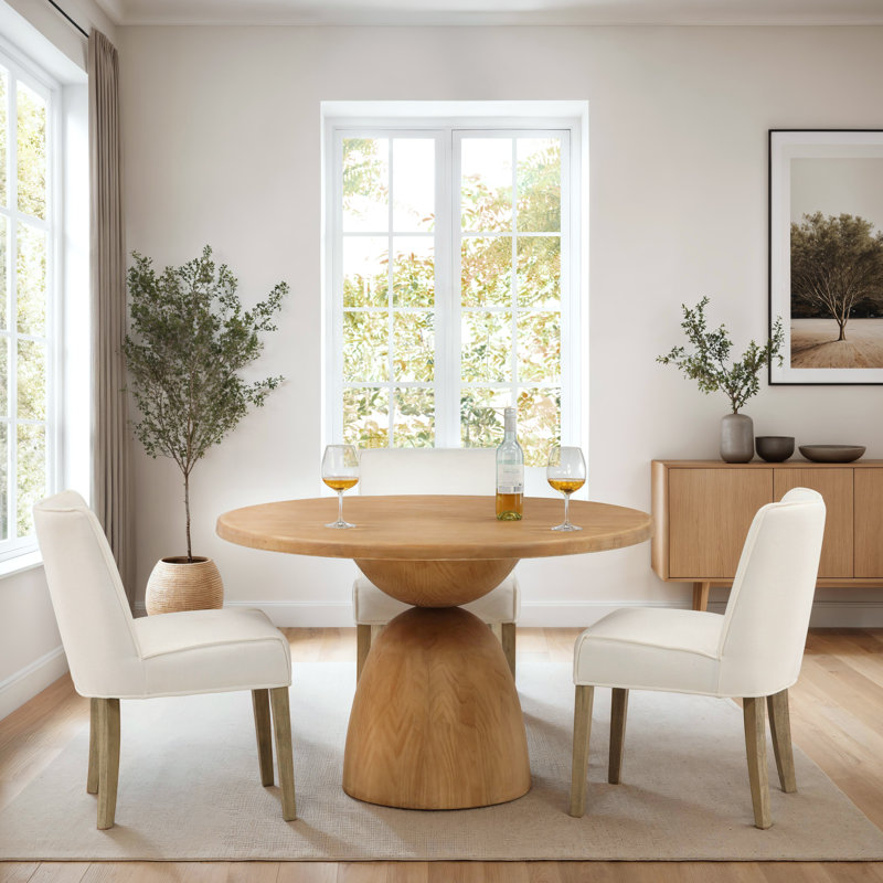 Balak Reclaimed Pine Round Modern Hourglass Bistro Dining Table, Natural, 30'' H x 48" L x 48" W