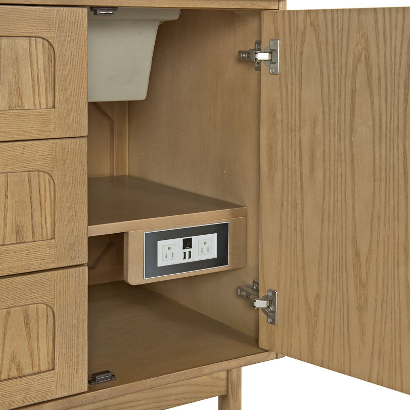 Laurent 60'' W Double Bathroom Vanity Base, Light Natural Oak