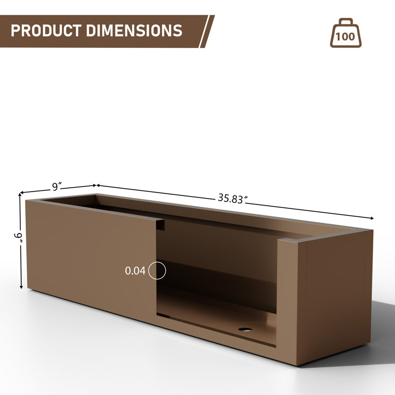 Grande boîte à fleurs rectangulaire d'intérieur / extérieur de 9 po H x 36 po avec trous de drainage pour grande terrasse