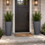 Grand pot de fleurs intérieur / extérieur en résine moucheté gris avec soucoupe et écran de drainage (ensemble de 2)-934506595-934506596