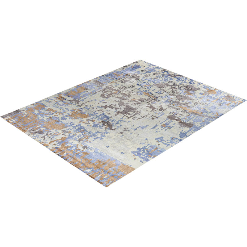 Tapis moderne noué à la main de conception unique - gris, 9 pi 2 po x 12 pi 0 po Modern