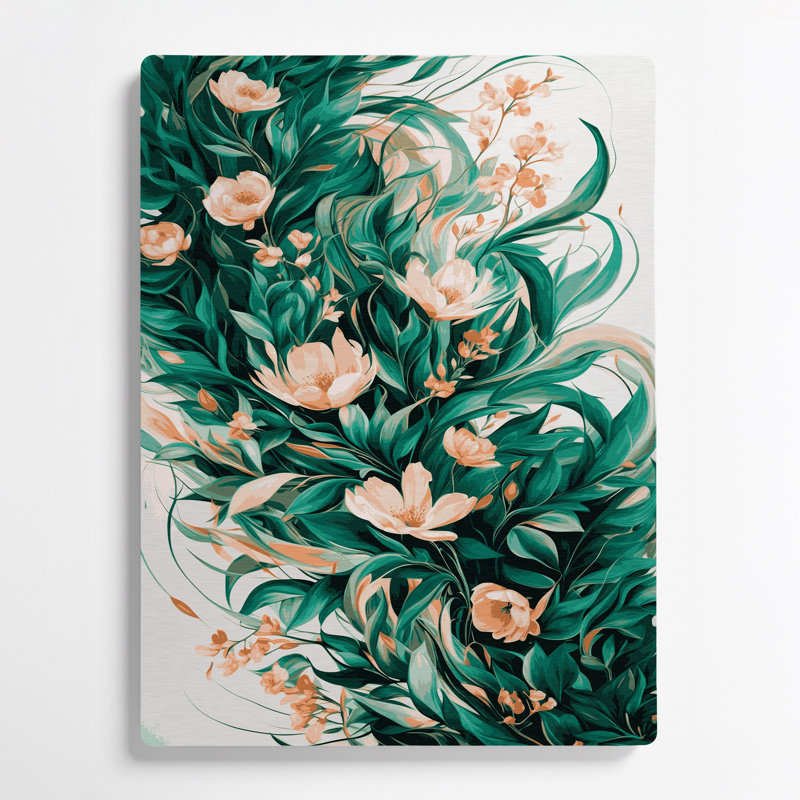 Abstrait floral 95, art mural en métal beige, H 12 po x l 18 po