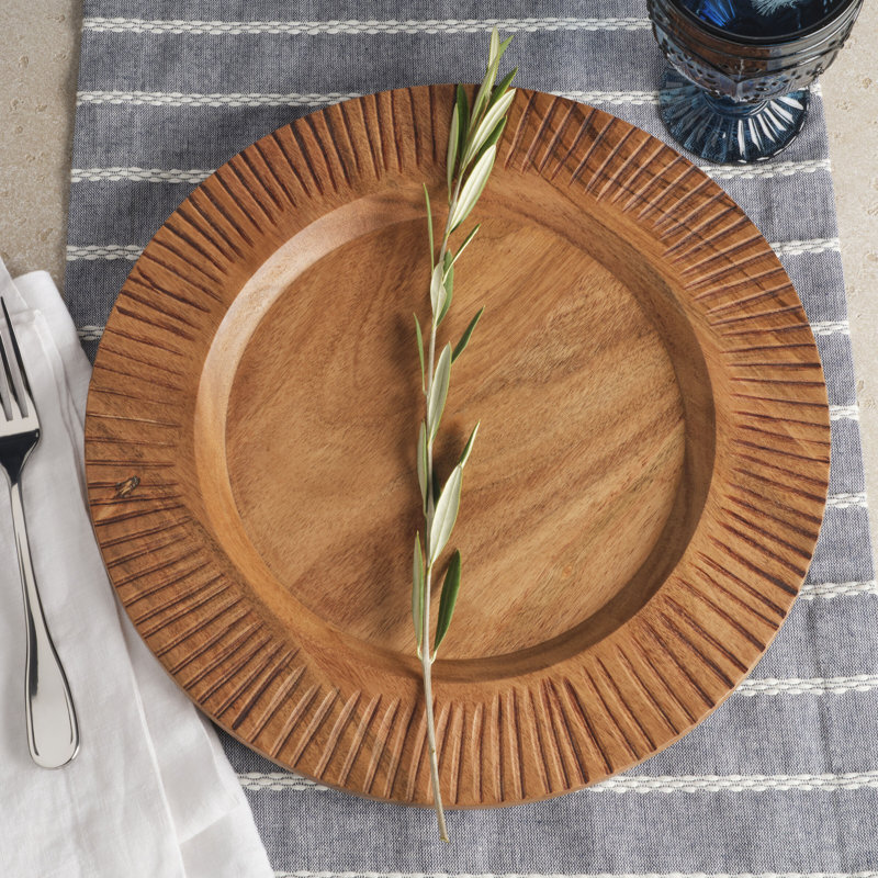 Caleb Natural Acacia Wood Rustic Charger Plates, Set of 2