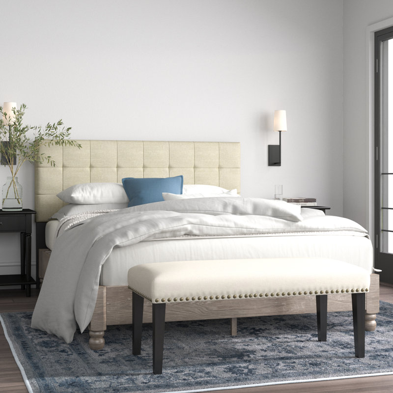 Tête de lit tapissier Saltz, Beige, Double / Grand