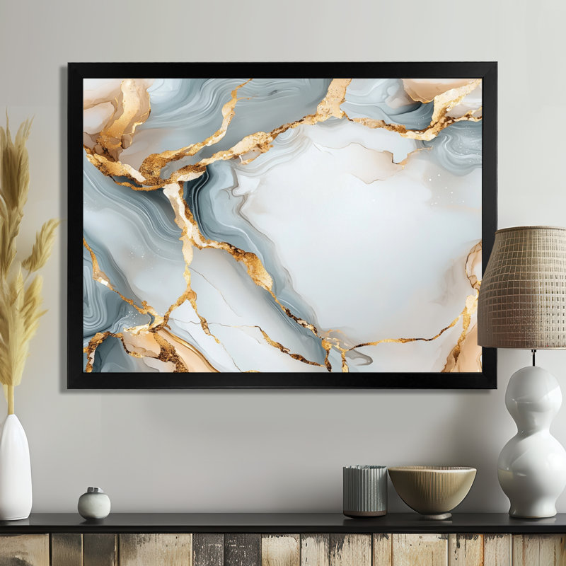 Fractured Marble Time I - Art mural abstrait en marbre, Reproduction encadrée d'une seule photo sans pass, Noir