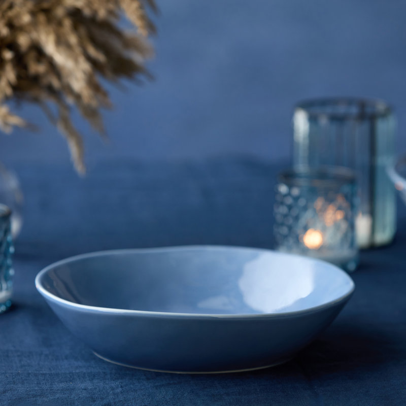 Bol de service à pâtes 13 "Cloudy Sky - Grand bol en grès marbré bleu-gris de 128 oz pour pâtes, salades, soupes et accompagnements - Élégant plat de centre de table pour les réceptions et les repas de tous les jours