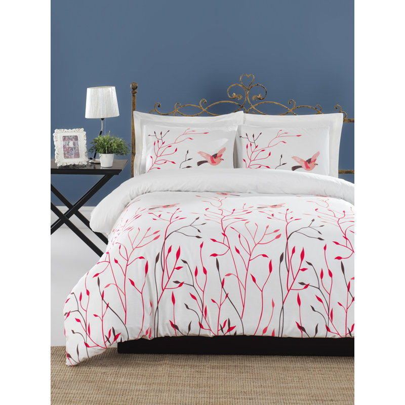 Ensemble de housse de couette 3 pièces en mélange de coton blanc / rouge Prochoros