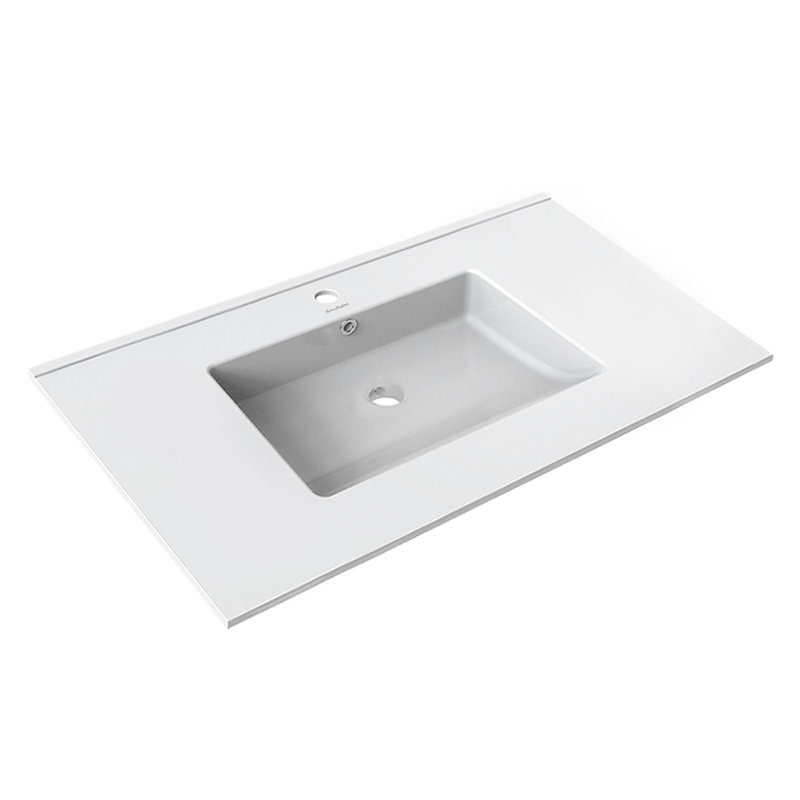 Voltaire 37" White Ceramic Vanity Top Sink with Single Faucet Hole