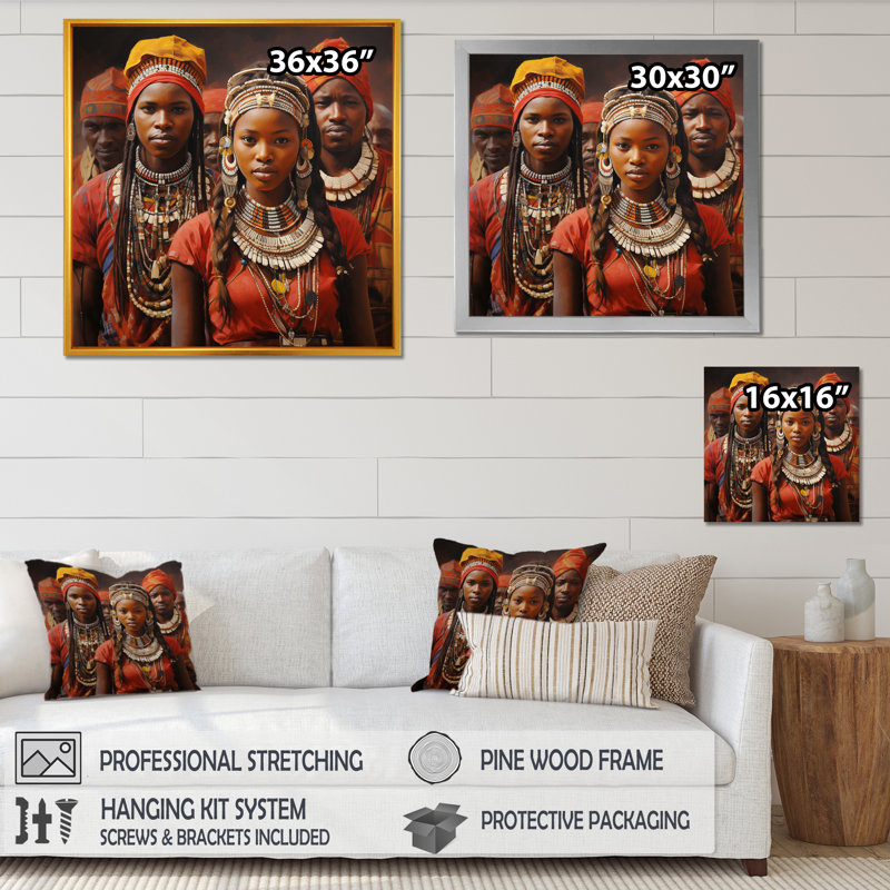 Art mural africain, «Vibrance IV» - Balenciaga, Cadre flottant brun, H 16 po x l 16 po x P 1 po