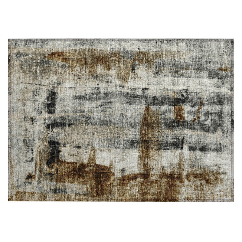 Machine Washable Indoor/Outdoor Xhevrie Taupe Rug, Rectangle 1'8" x 2'6"