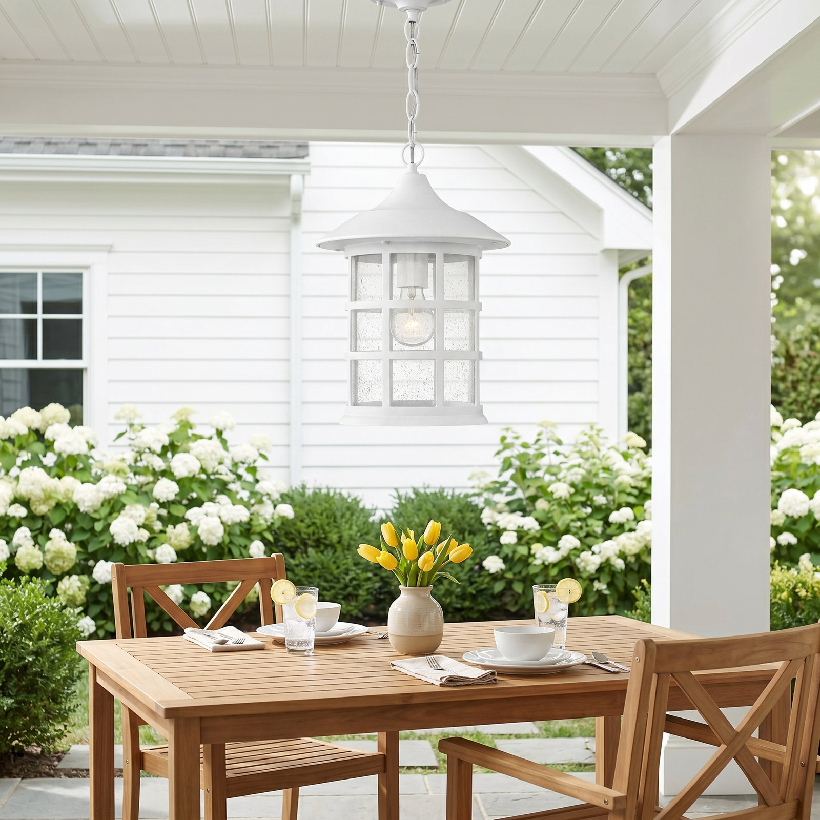 Freeport Outdoor Hanging Lantern, Classic White, Clear Seedy, Medium