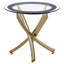 Table d'appoint ronde en laiton Connors avec dessus en verre trempé et pieds incurvés, idéale pour les espaces modernes et compacts.