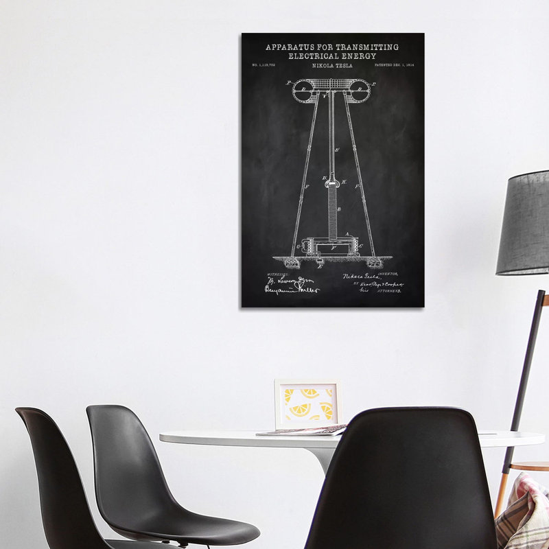 Tesla Apparatus For Transmitting Electrical Energy, Black by PatentPrintStore - Wrapped Canvas Print