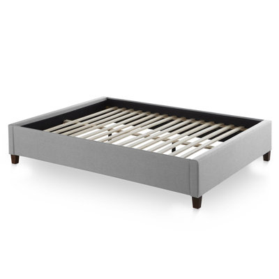 Upholstered Platform Bed Base with Wood Slats, Queen, Light Gray