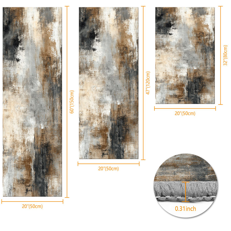 Tapis de cuisine 20 po x 32 po + 20 po x 48 po + 20 po x 59 po Tapis de cuisine à motif abstrait antidérapant 3 pièces
