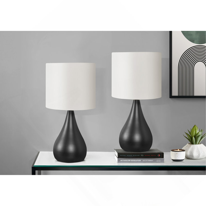 Lighting, ensemble de 2, H 18 po, lampe de table, métal noir, abat-jour ivoire / crème, contemporain
