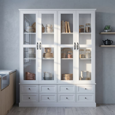 79" H Curio Cabinet With Lights & 8 Drawers