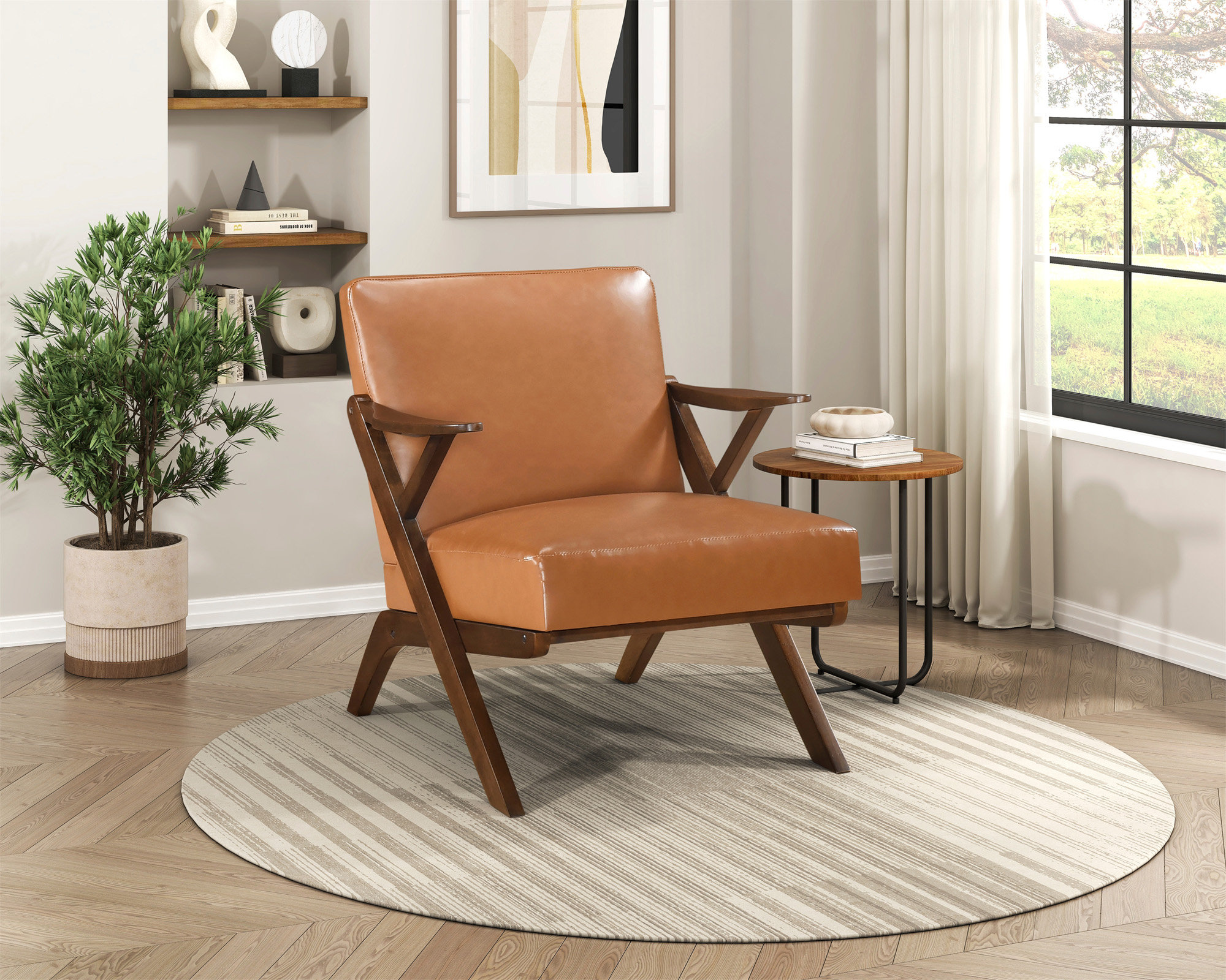Latitude Run® Brown Finish Solid Rubberwood Frame 1Pc Accent Chair Faux ...