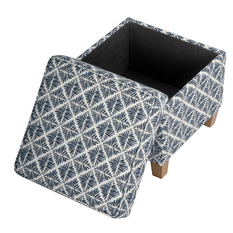Repose-pieds carré avec rangement 17,5 "Asha, Bleu géométrique
