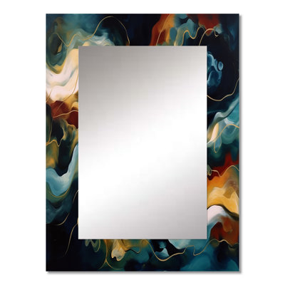 Blue And Yellow Marble Liquid Ink I - Marble Unique Wall Mirror Decor, Blue Large Mirror, Printed Metal Art