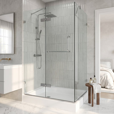 Monteray 40" W x 32" D x 79" H Hinged Frameless Shower Enclosure with 3/8  Clear Glass&Base