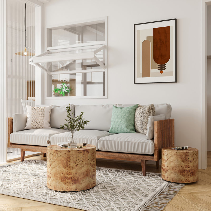 Ensemble de tables basses gigognes de style campagnard avec placage de ronce durable et aucun assemblage requis, parfait pour le salon et la chambre