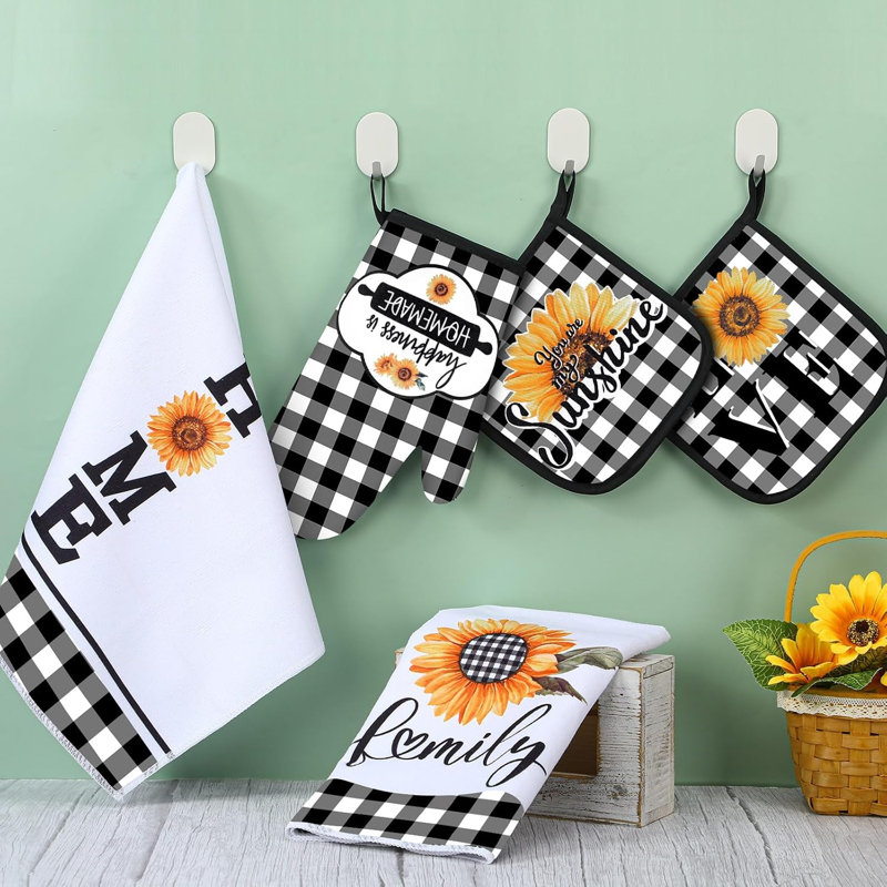 Ensemble 5 serviettes de cuisine à motif écossais de tournesol Buffalo