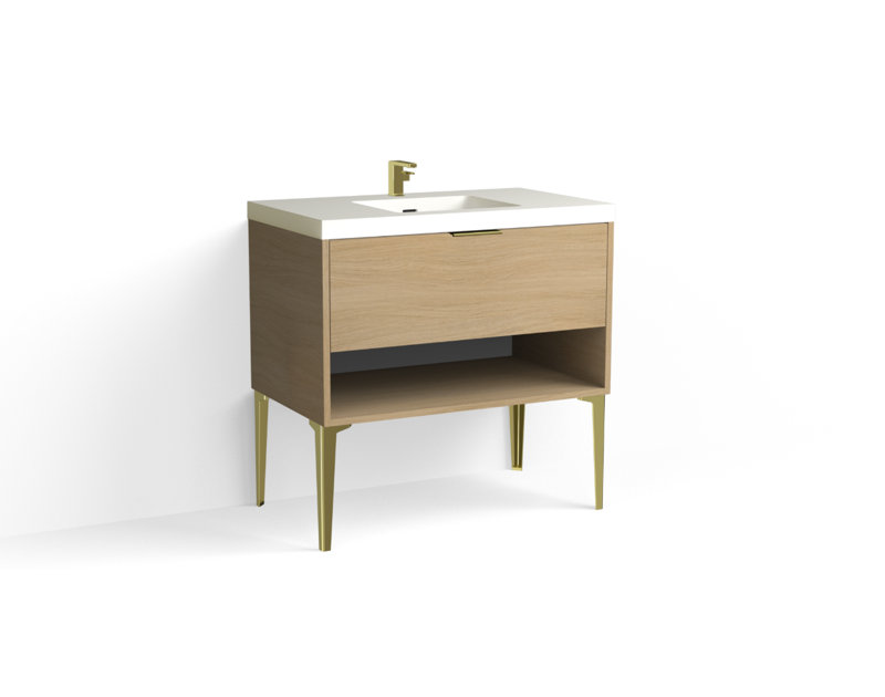 Modo 36" W Freestanding Single Bathroom Vanity with Dean Leg, Matte White/Single, Biondo, Polished Nickel