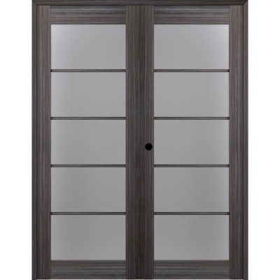 Palladio 5-Lite DIY-Friendly Manufactured Wood and Frosted Glass Paneled Interior Double French Door