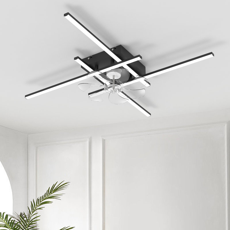 Ventilateur de plafond à DEL à intensité variable réversible 33,46 po Hanke avec lumière et télécommande, Black, 4