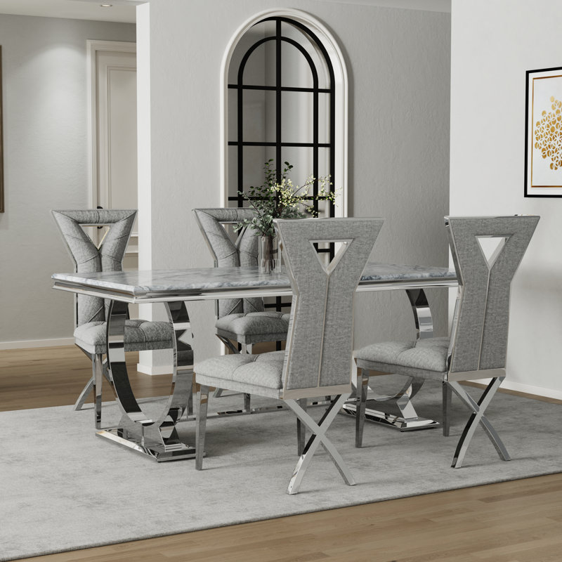 Ensemble de table de salle à manger avec chaises en chenille, 5, Argent