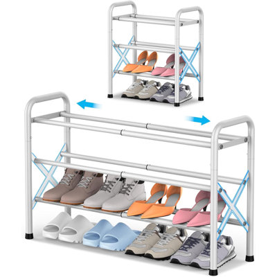 3-Tier Expandable Shoe Rack For Closet Floor, X-Frame Metal Small Shoe Rack For Entryway, Adjustable Shoe Shelf Organizer, Free Standing Shoe Racks For Front Door Entrance, Garage